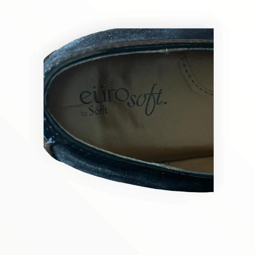 EuroSoft by Sofft Womens Black Suede Patent Wedge Loafers Buckle Square Toe 8